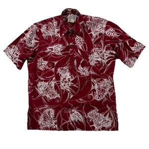 Vintage Nakeu Awai Hawaiian Shirt Mens Large Tribal Aloha Floral Red RARE